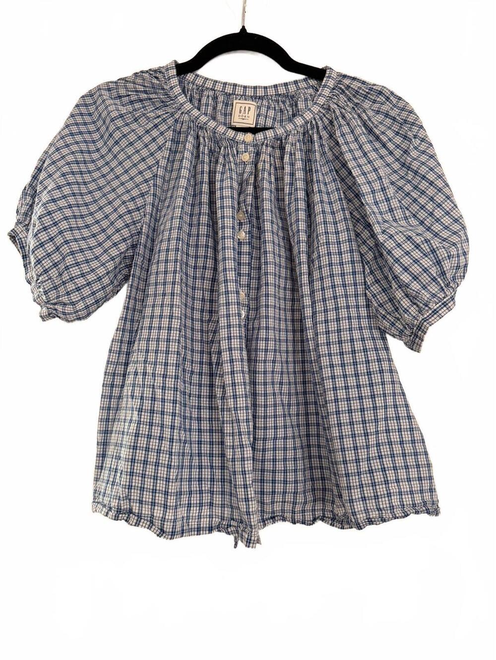 GAP x Doen Blue and White Checkered Button-Up Blouse, Size S